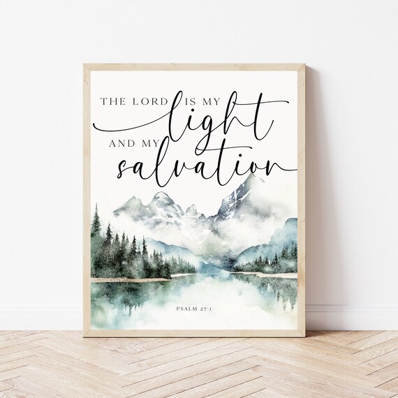 Psalm 27 Lord Is My Light And Salvation Mountain Home Wall Art Biblical Gifts Scripture Decor Religious Gift Couple Bible Sign