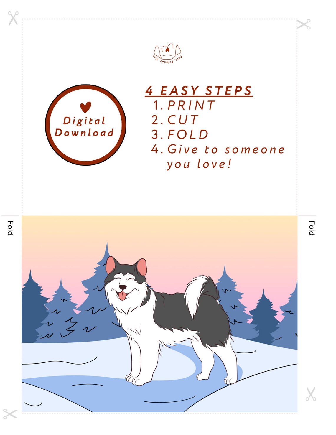 Husky Dog Card, Snowy Mountain Greeting Card - Image 2
