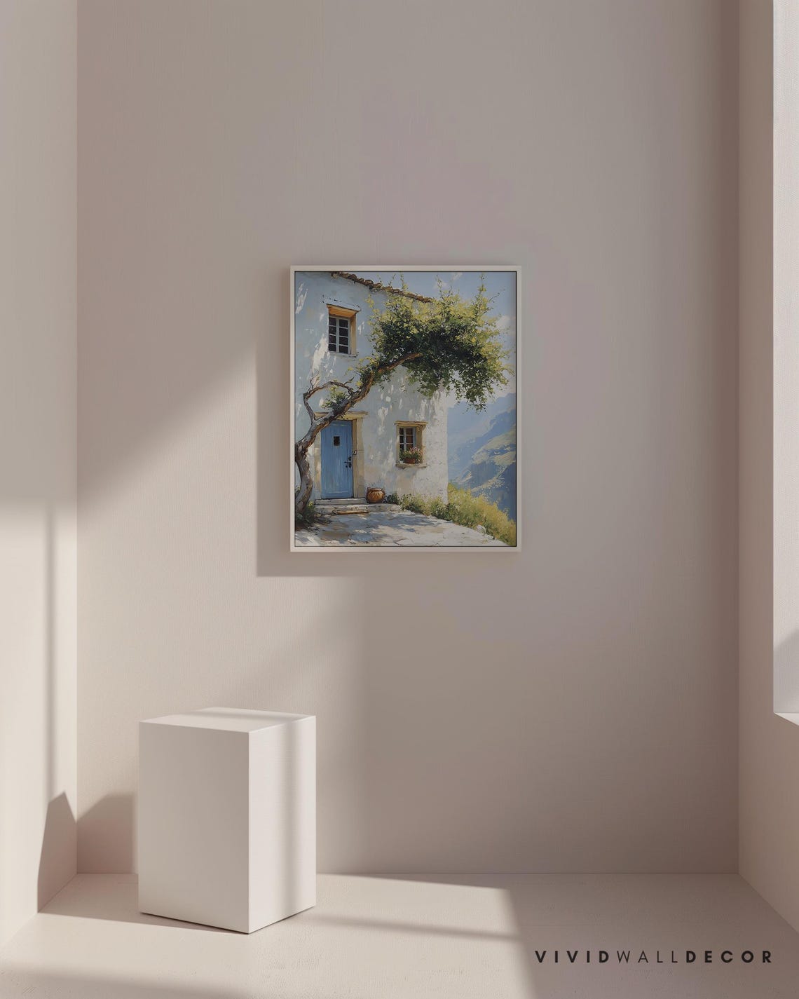 Sunny Mediterranean White Cottage Blue Door Rustic Summer Poster - Image 3