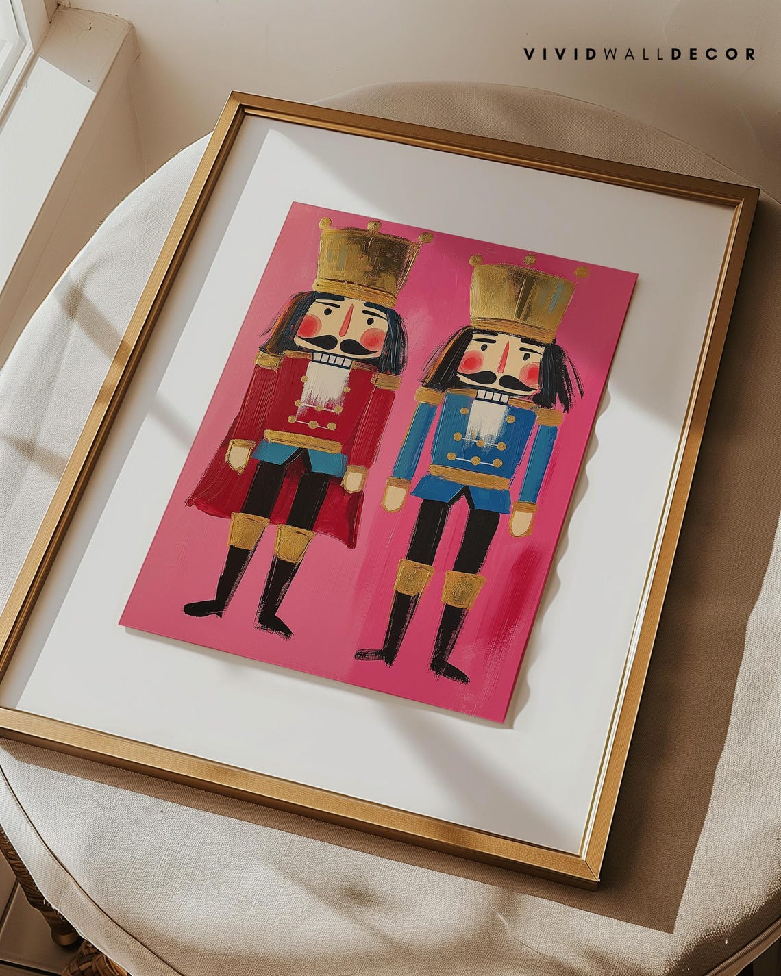 Nutcracker Duo In Red And Blue Uniforms On Pink Holiday Poster - Image 2