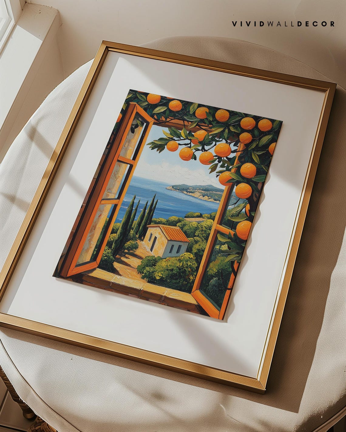 Mediterranean Window Orange Grove Coastal Villa View Wall Poster - Image 3