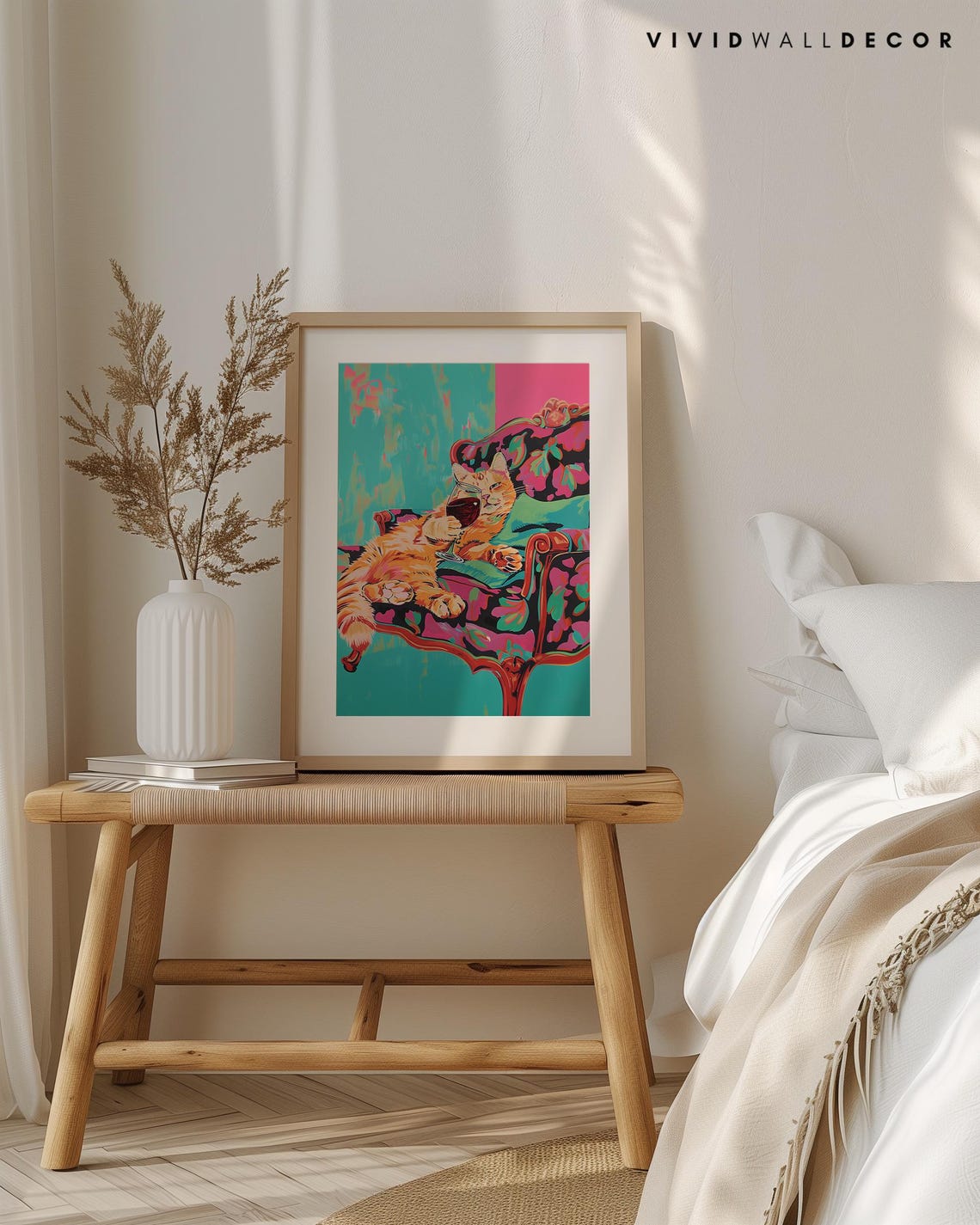 Lounging Ginger Cat With Red Wine On A Velvet Chaise Pop Art Poster - Image 3