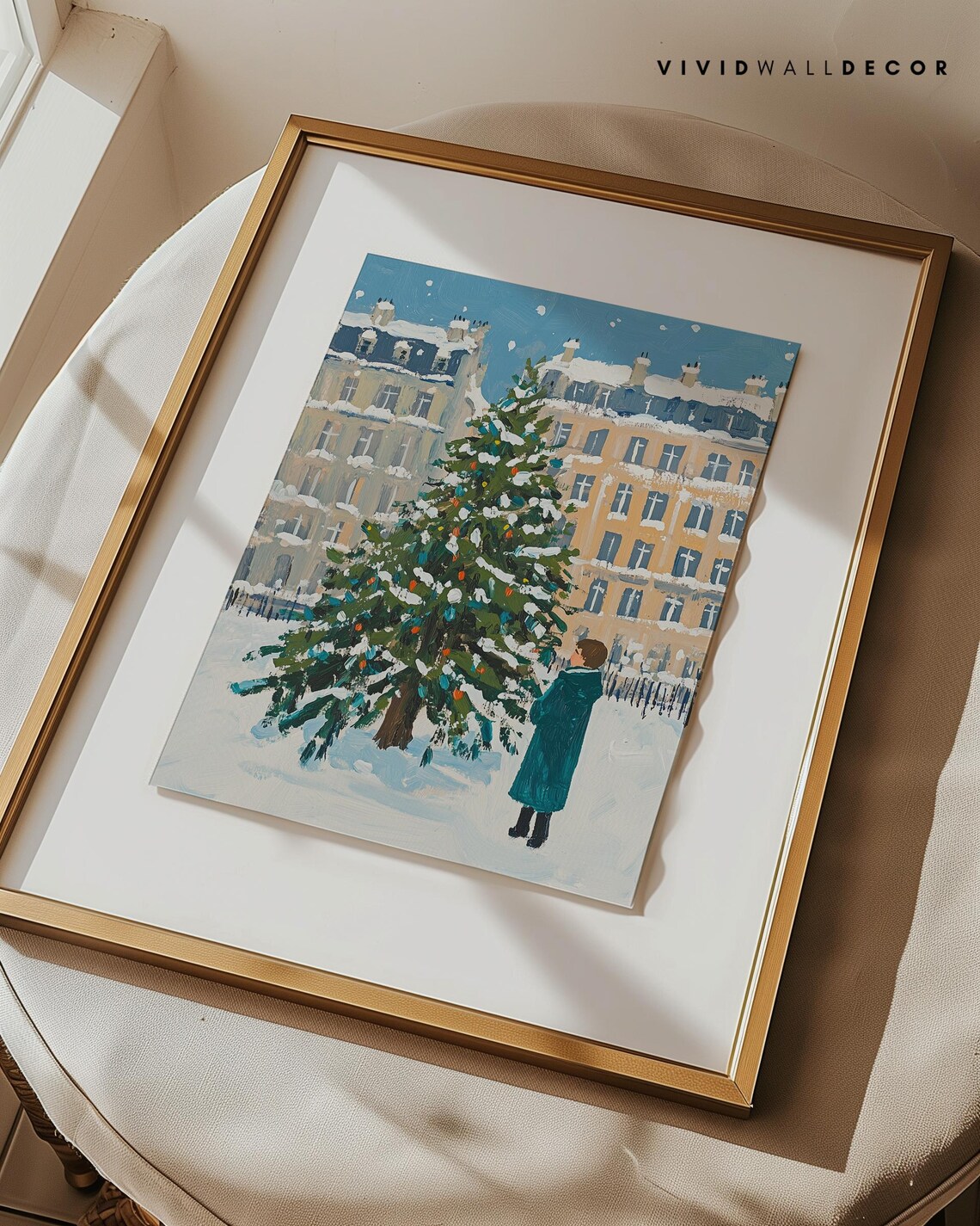 Christmas Tree In Snowy Parisian City Square Child Scene Poster - Image 3