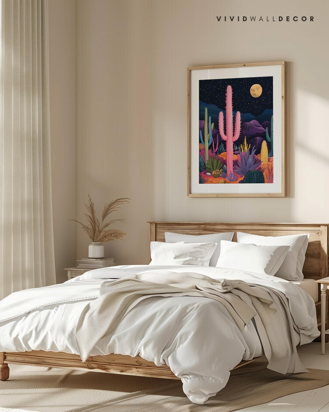 Colorful Desert Cactus Night Landscape Art Print - Image 4