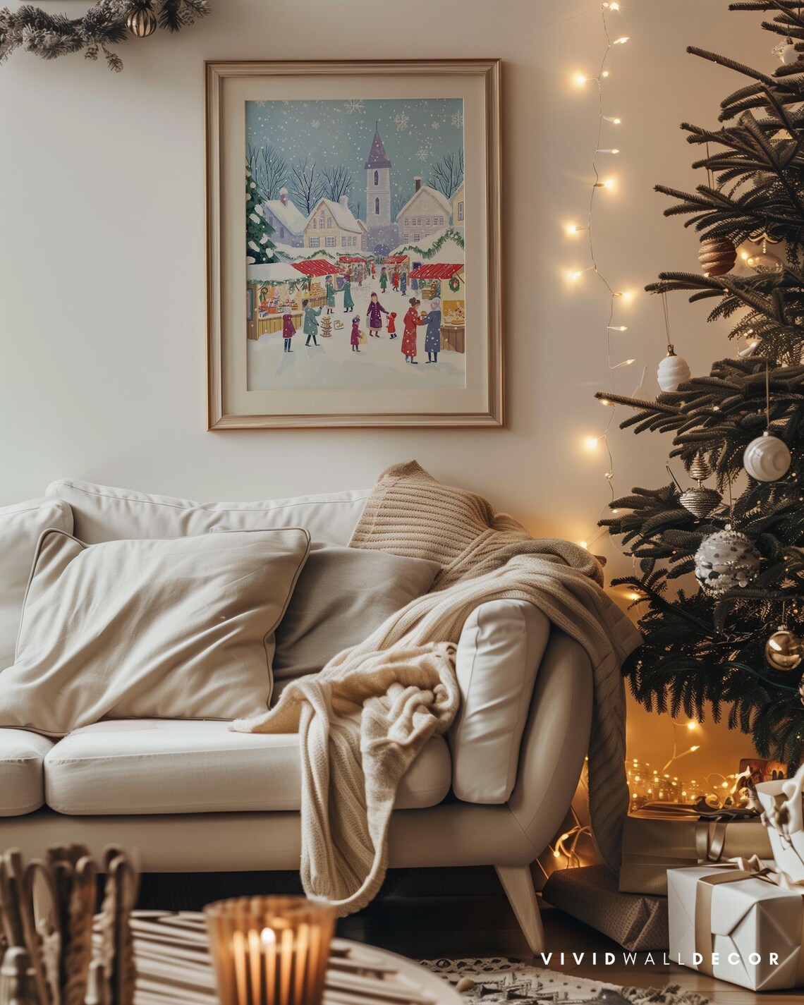 Snowy Christmas Market Street Scene Festive Holiday Village Poster - Image 4