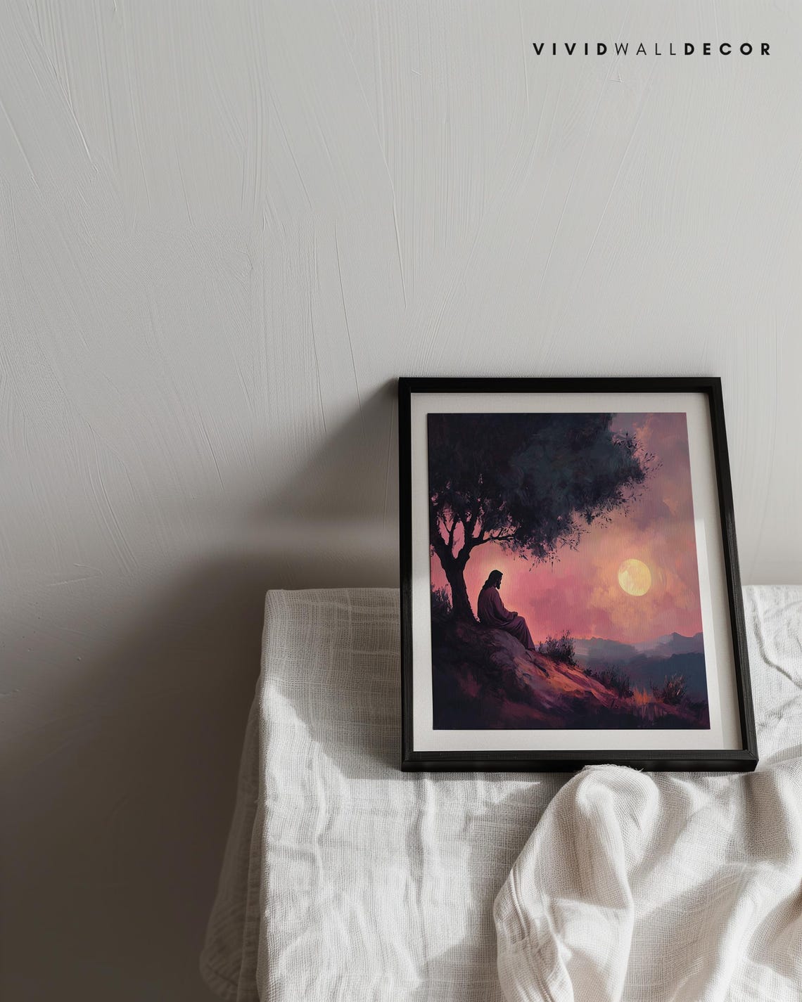 Jesus Praying Beneath a Tree at Sunset Moonlight Christian Poster - Image 2