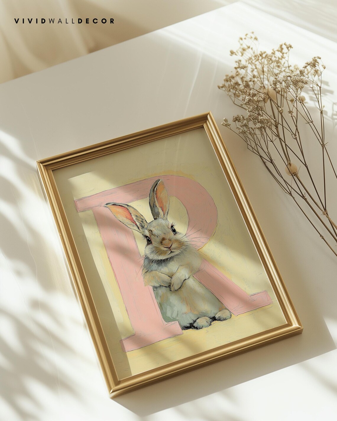 Rabbit Letter R Pastel Nursery Art Poster for Baby Room Wall Decor - Image 3