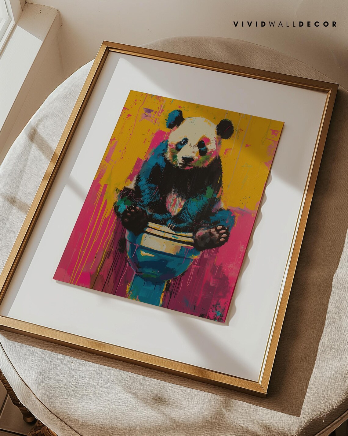 Bright Colorful Panda Sitting on a Toilet Quirky Pop Art Poster - Image 4