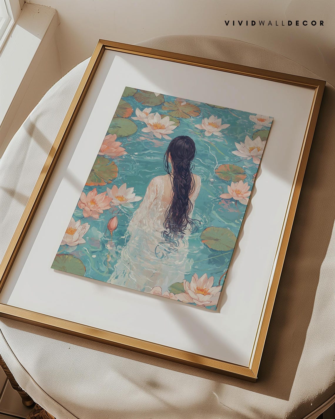 Woman In A Lily Pond Dreamy Watercolor Serene Feminine Poster - Image 2