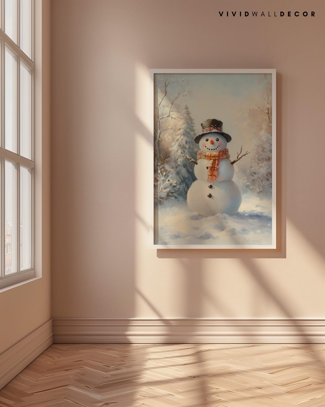 Smiling Snowman With Top Hat And Plaid Scarf In Forest Poster - Image 4