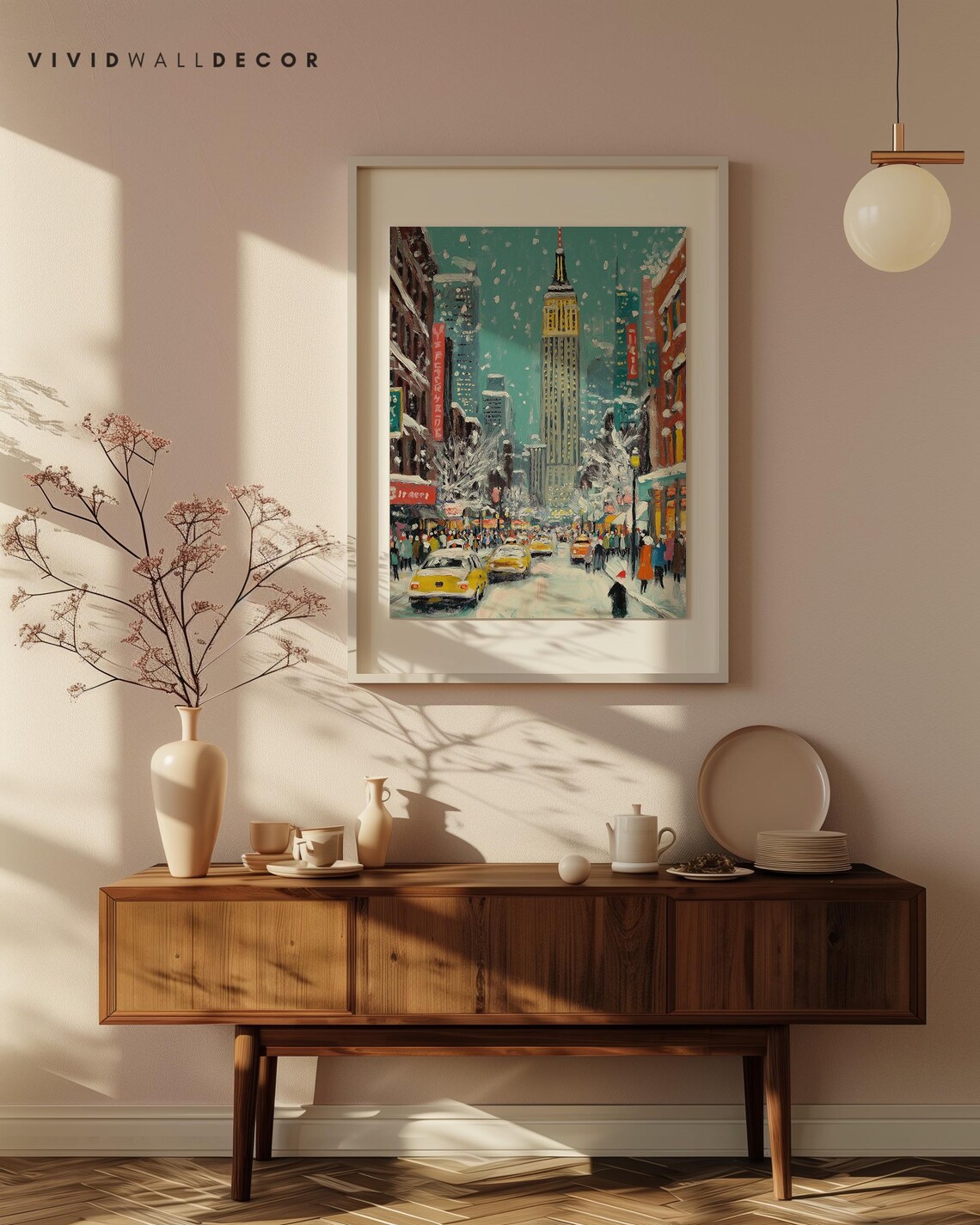 Snowy New York Street With Empire State Building Taxis Poster - Image 4