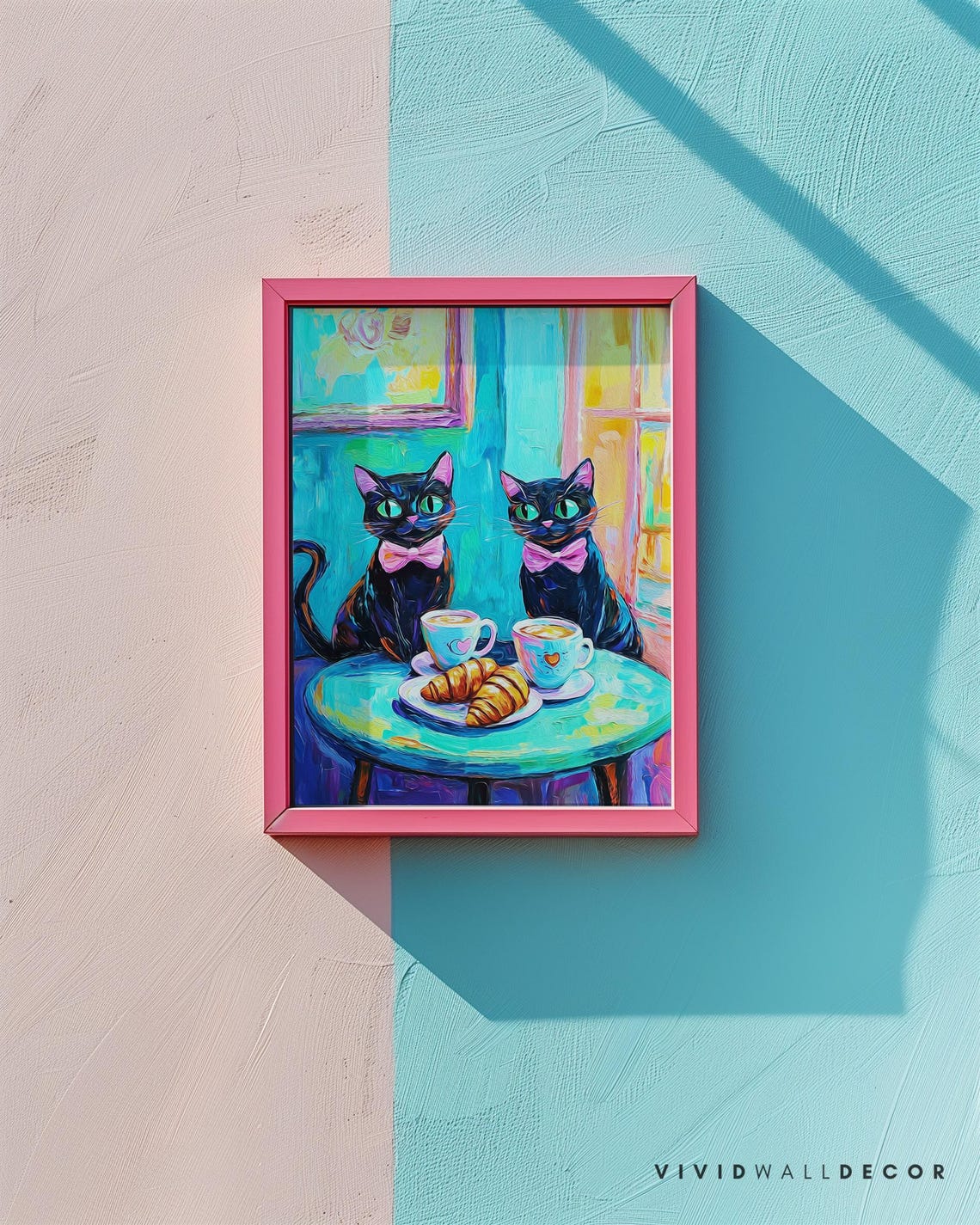 Two Black Cats With Pink Bow Ties Parisian Cafe Scene Poster - Image 2