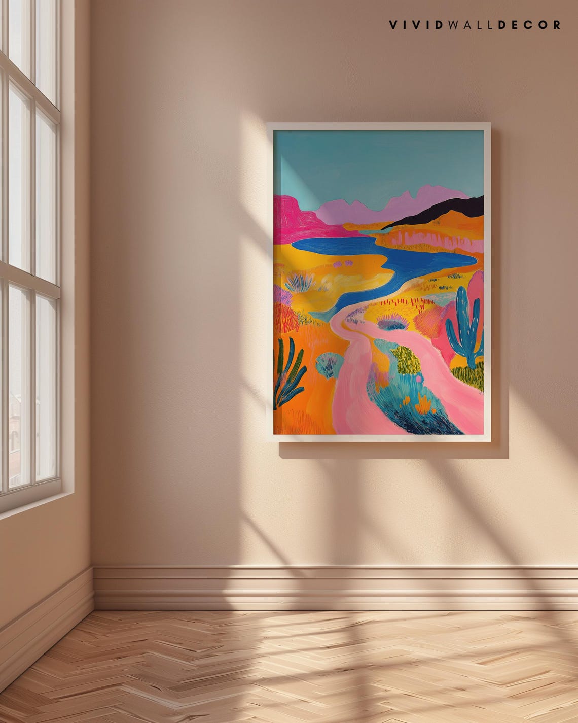 Colorful Desert Landscape with Pink River Fauvist Art Poster - Image 4