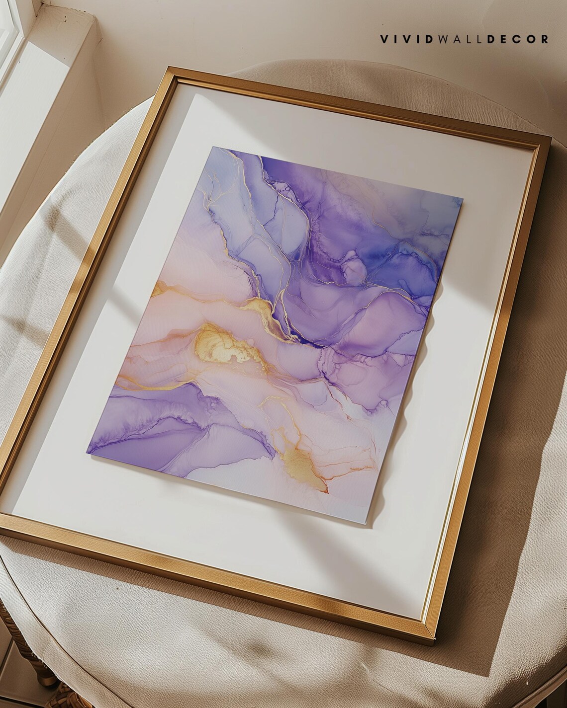 Lavender And Gold Abstract Fluid Art Minimalist Purple Marble Poster - Image 3