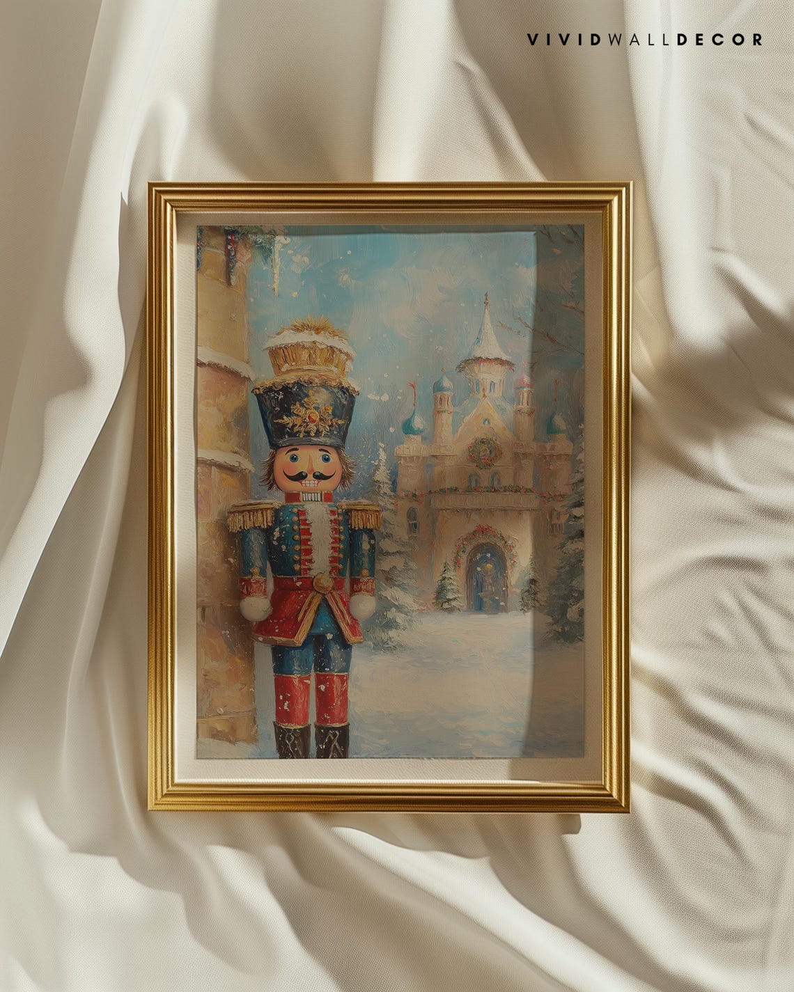 Classic Blue Uniform Nutcracker Guard Before Snowy Castle Poster - Image 2