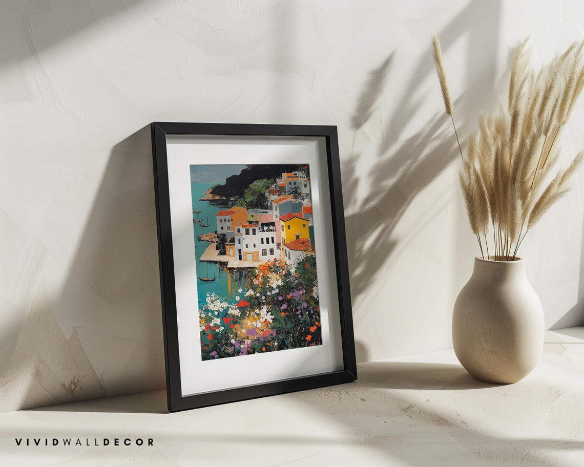 Sunlit Mediterranean Coastal Village Above a Turquoise Harbor Poster - Image 3