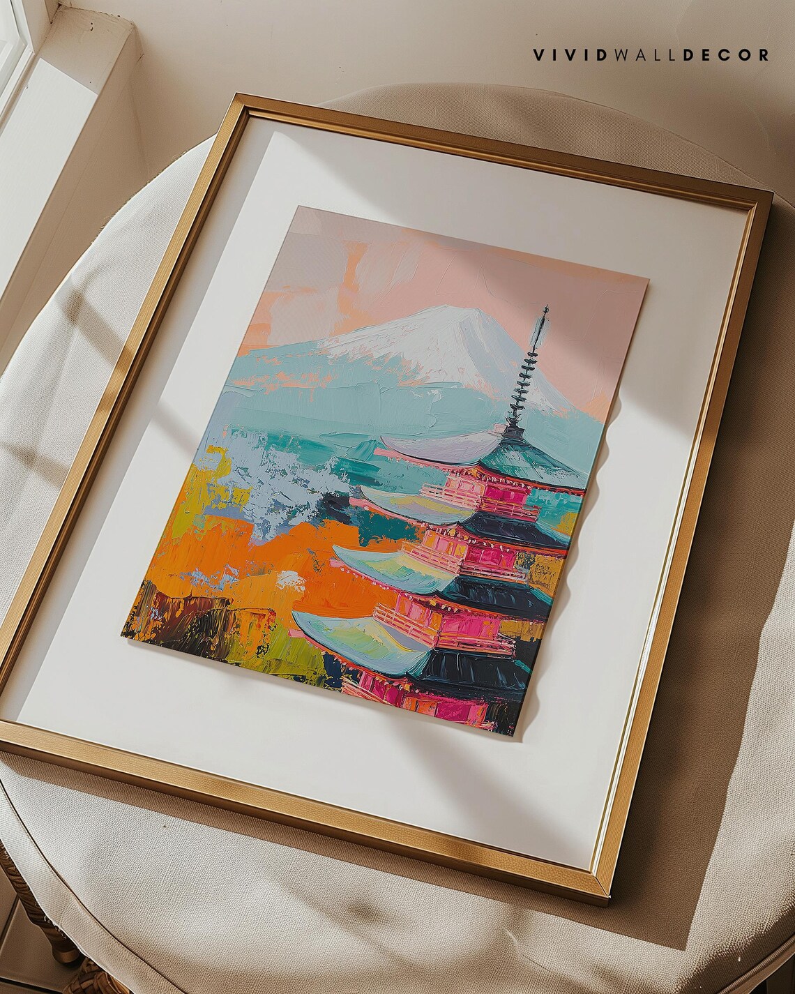 Mount Fuji Behind a Vivid Red Pagoda Colorful Japan Art Poster - Image 3