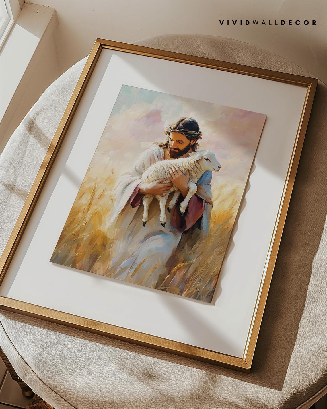 Jesus Carrying a Lamb Through a Golden Wheat Field Art Poster - Image 3