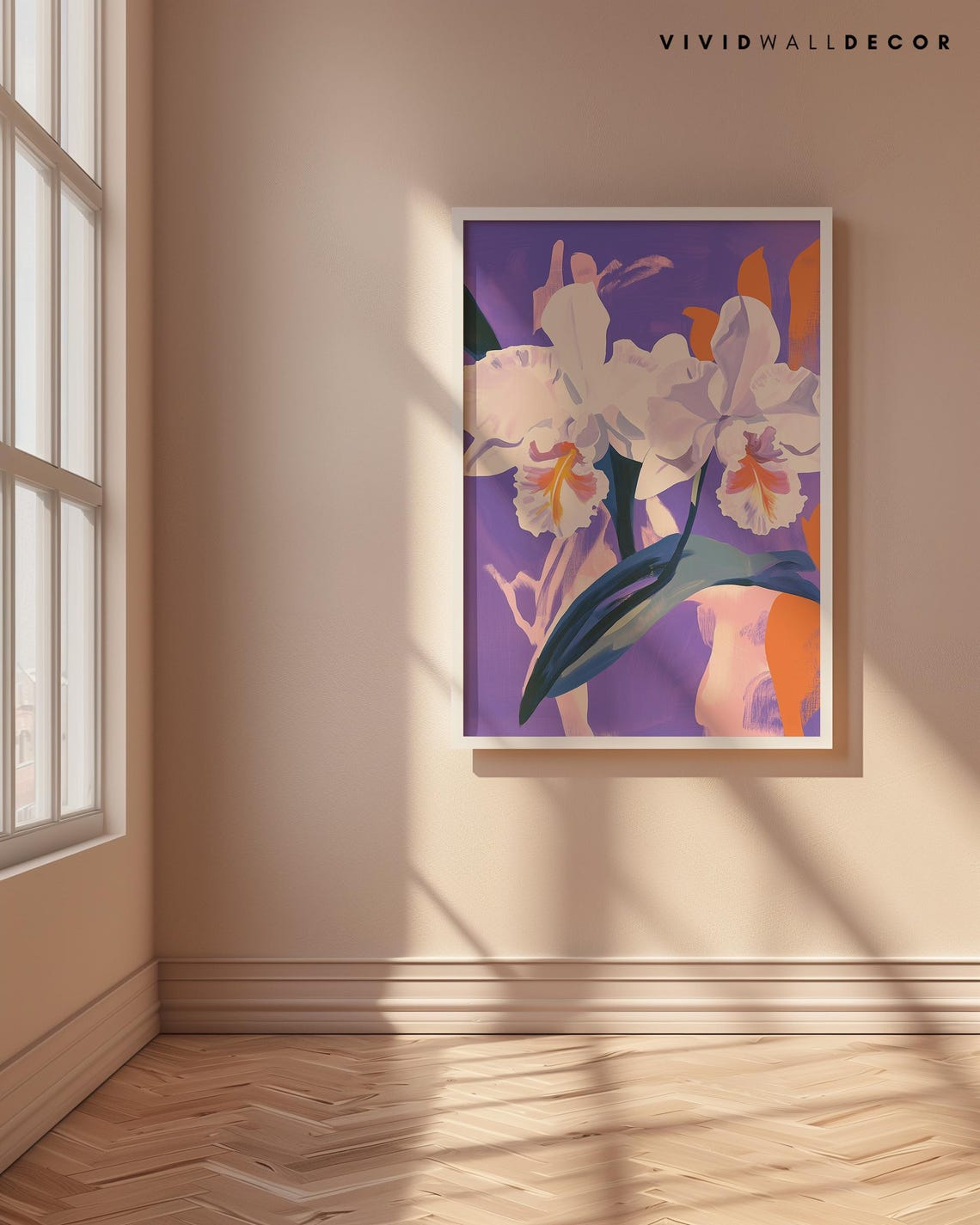 White Orchids On A Deep Purple Background Modern Botanical Poster - Image 4