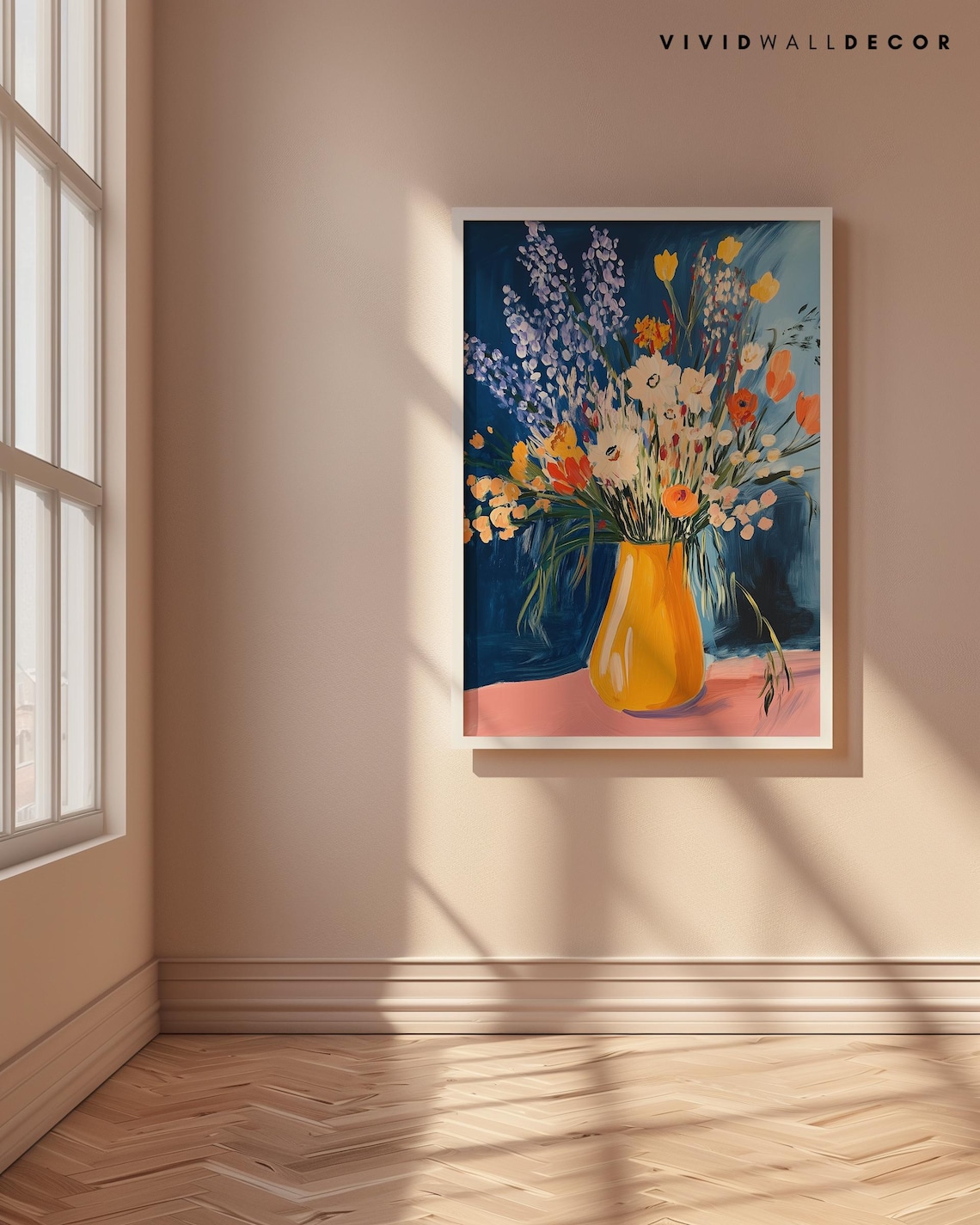 Wildflower Bouquet Yellow Vase Navy Background Floral Poster - Image 4