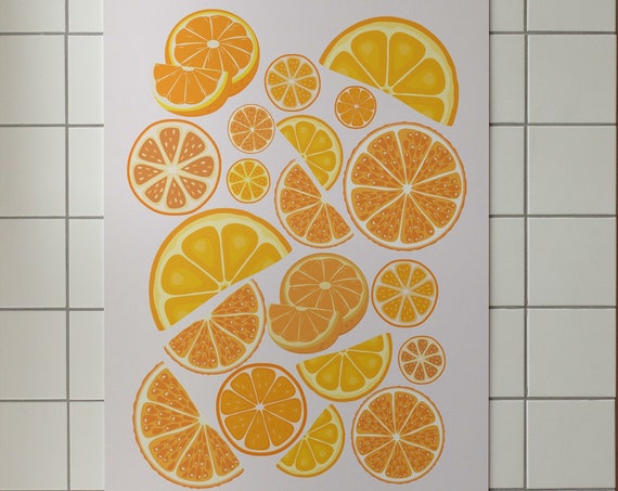 Oranges Wall Art Orange Poster Kitchen Decor Citrus Funky Fruit Poster Abstract Art Print Retro Kitchen Art Print Housewarming Gift