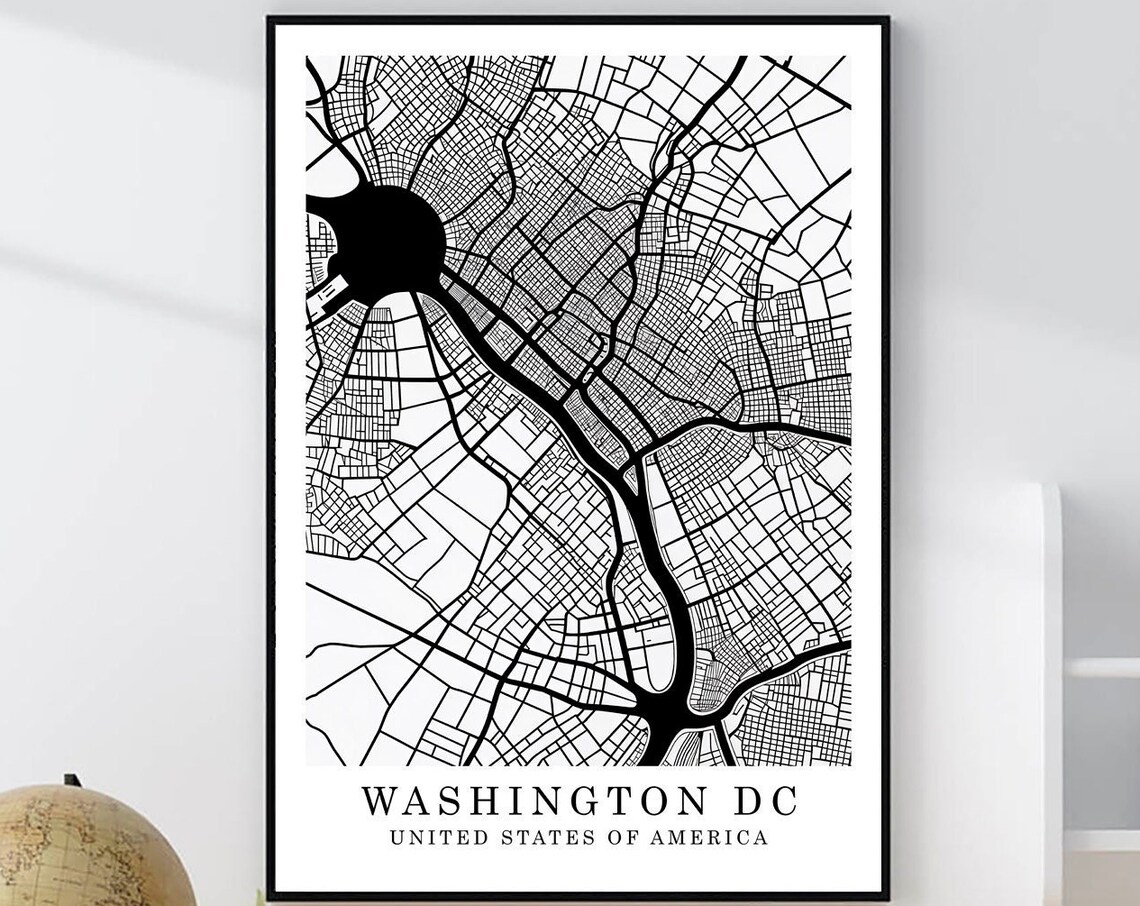 Washington DC USA Minimalist Black White City Street Map Poster