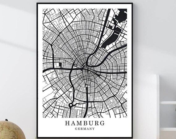 Hamburg Germany Minimalist Black White Street Map Art Poster