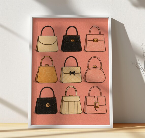 Retro Handbag Collection Nine Purses Vintage Fashion Art Print