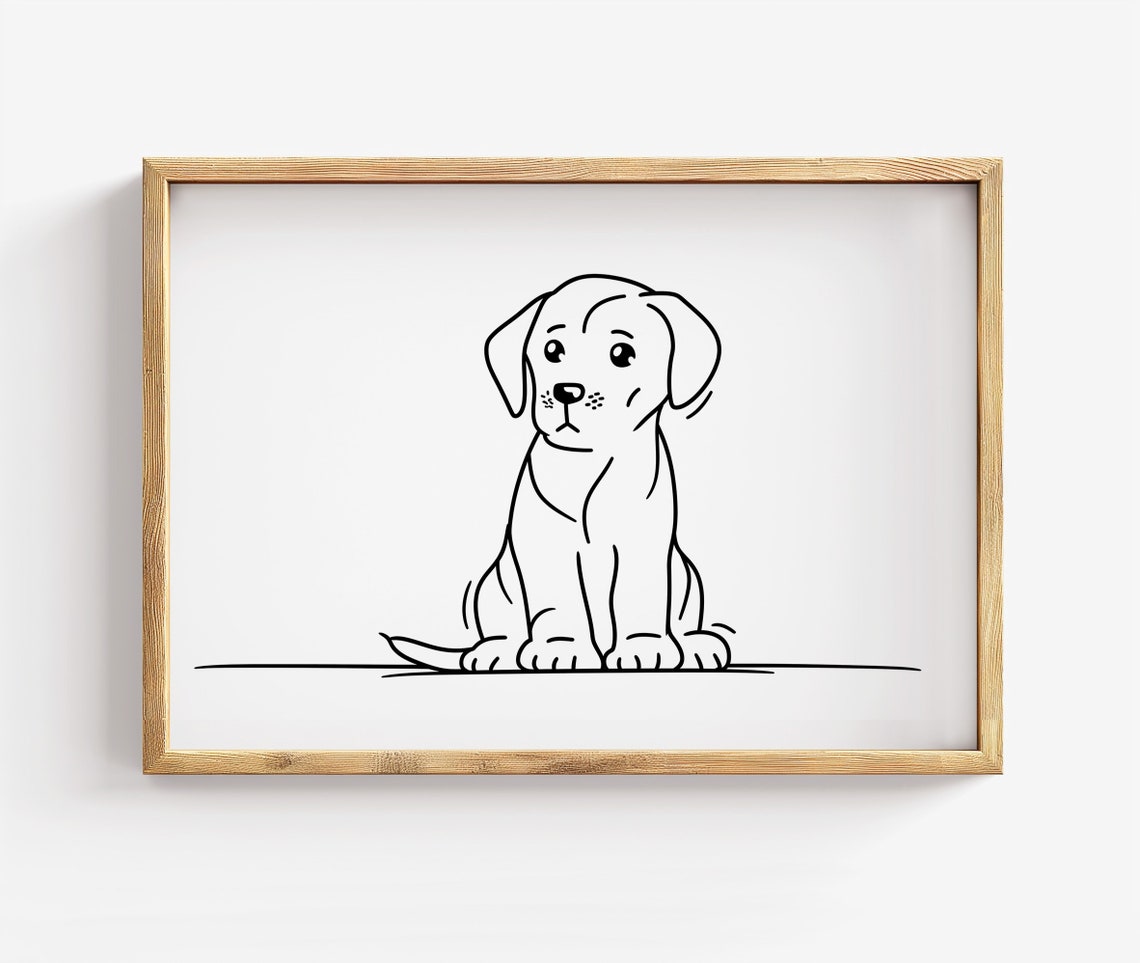 Minimalist Puppy Line Drawing Cute Sitting Dog Sketch Nursery Poster