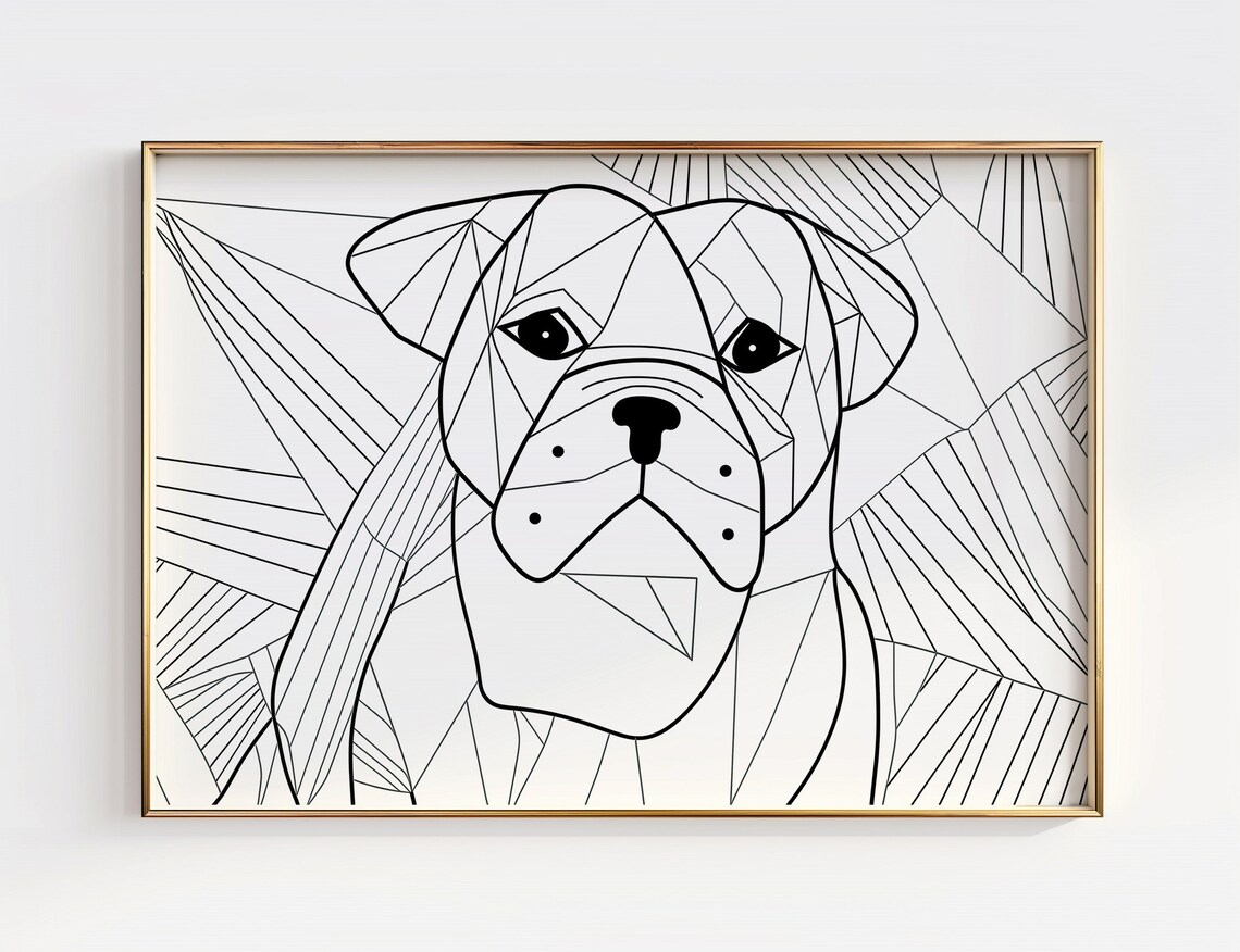 Bulldog Geometric Line Art Black Ink Modern Dog Portrait Poster