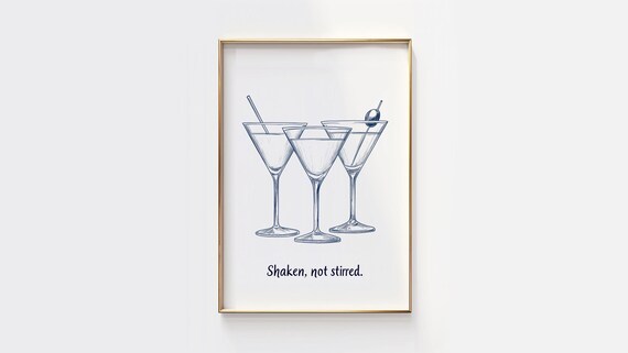 Classic Shaken Not Stirred Martini Glasses Cocktail Quote Bar Poster