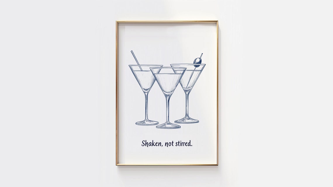 Classic Shaken Not Stirred Martini Glasses Cocktail Quote Bar Poster