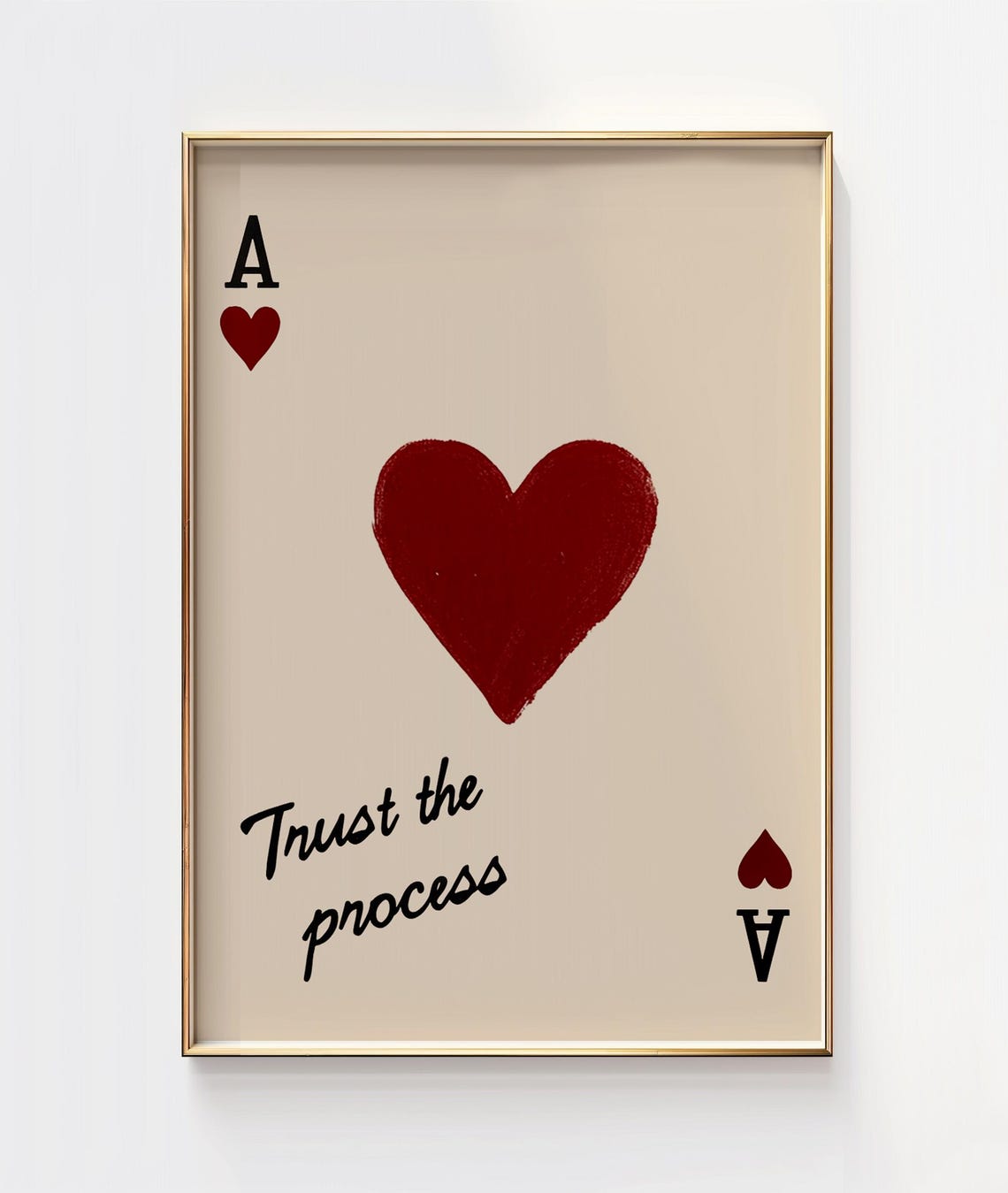 Ace Of Hearts Trust The Process Red Playing Card Quote Poster