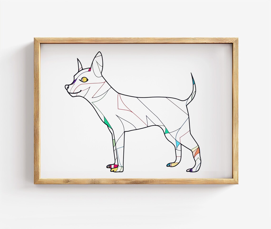 Geometric Chihuahua Line Art Modern Minimal Color Dog Poster
