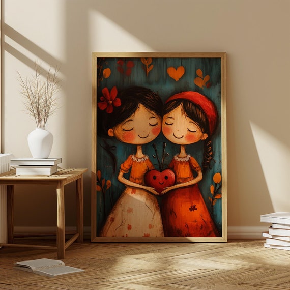 Auntie Gift Two Girls Heart Illustration