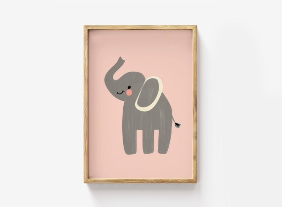Pink Elephant Nursery Print Baby Room Wall Art Cute Animal Poster Modern Minimalist Illustration Shower Gift