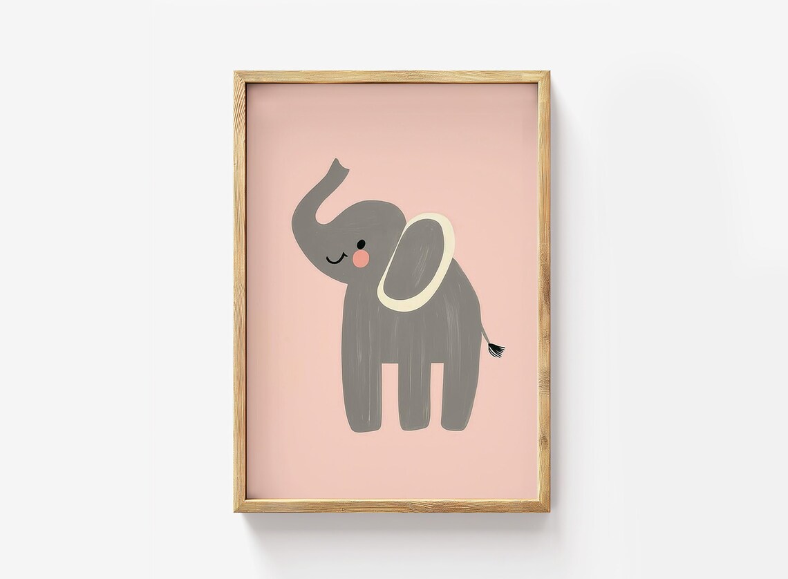 Baby Elephant Blush Pink Nursery Cute Kids Room Animal Art Poster