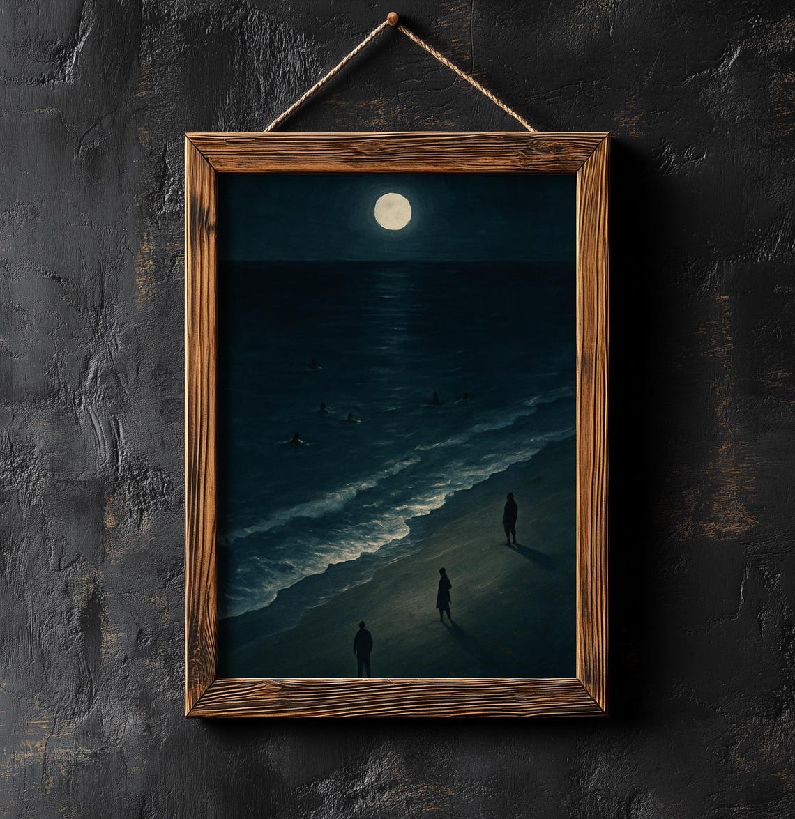 Moody Moonlit Night Beach Seascape Poster With Dark Rolling Waves