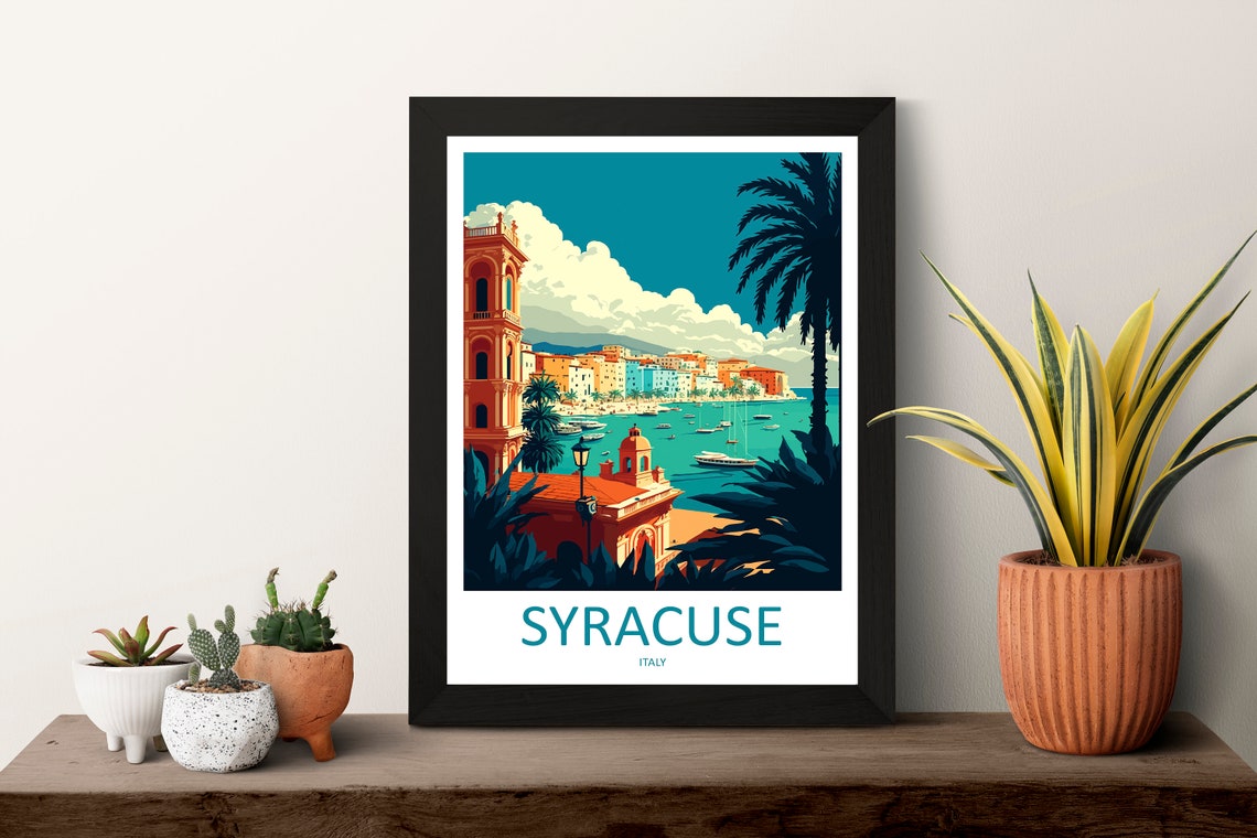 Syracuse Italy Sicily Harbor Vintage Travel Poster Old Town Coast Art - Image 3