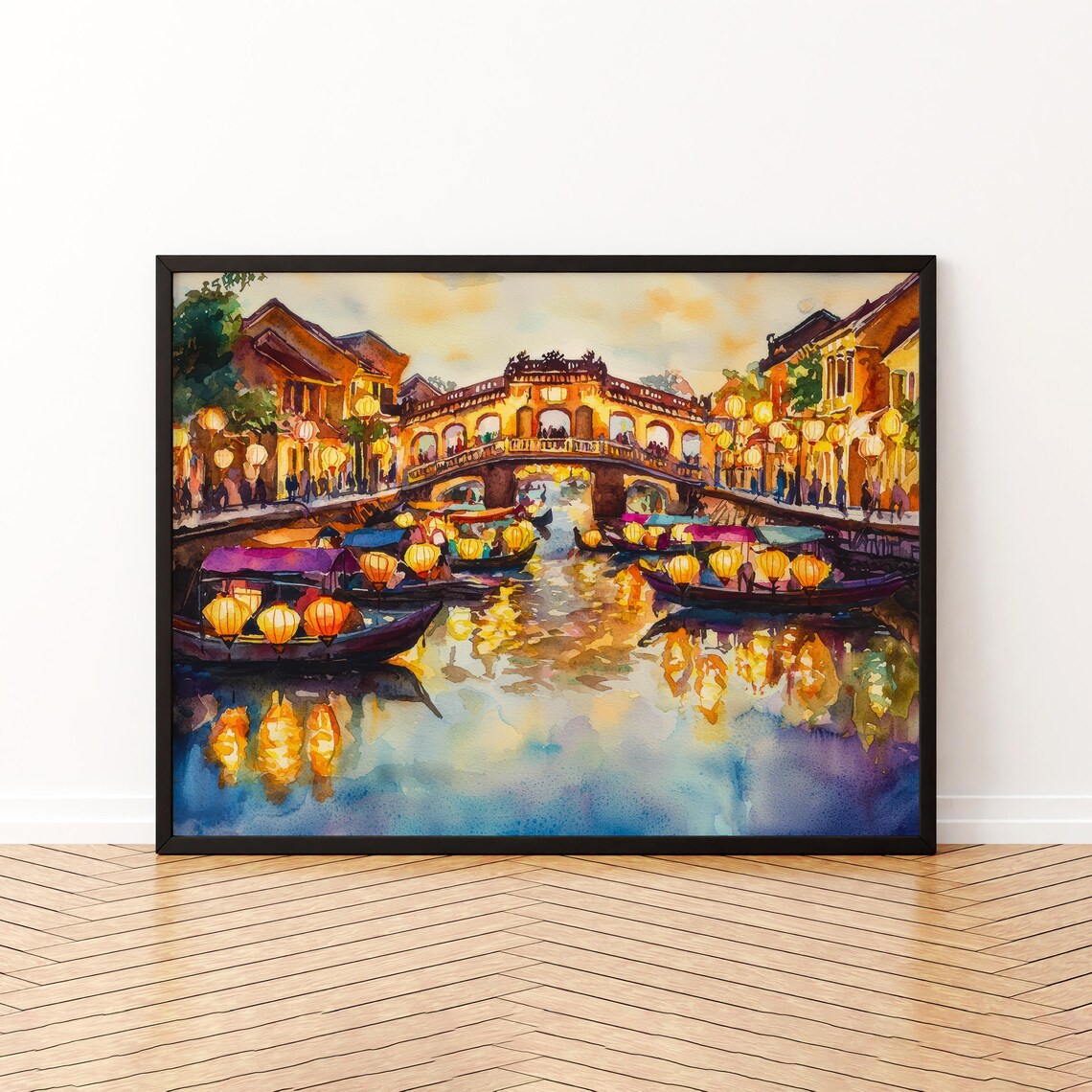 Hoi An Vietnam Watercolor Travel Poster, Ancient Town