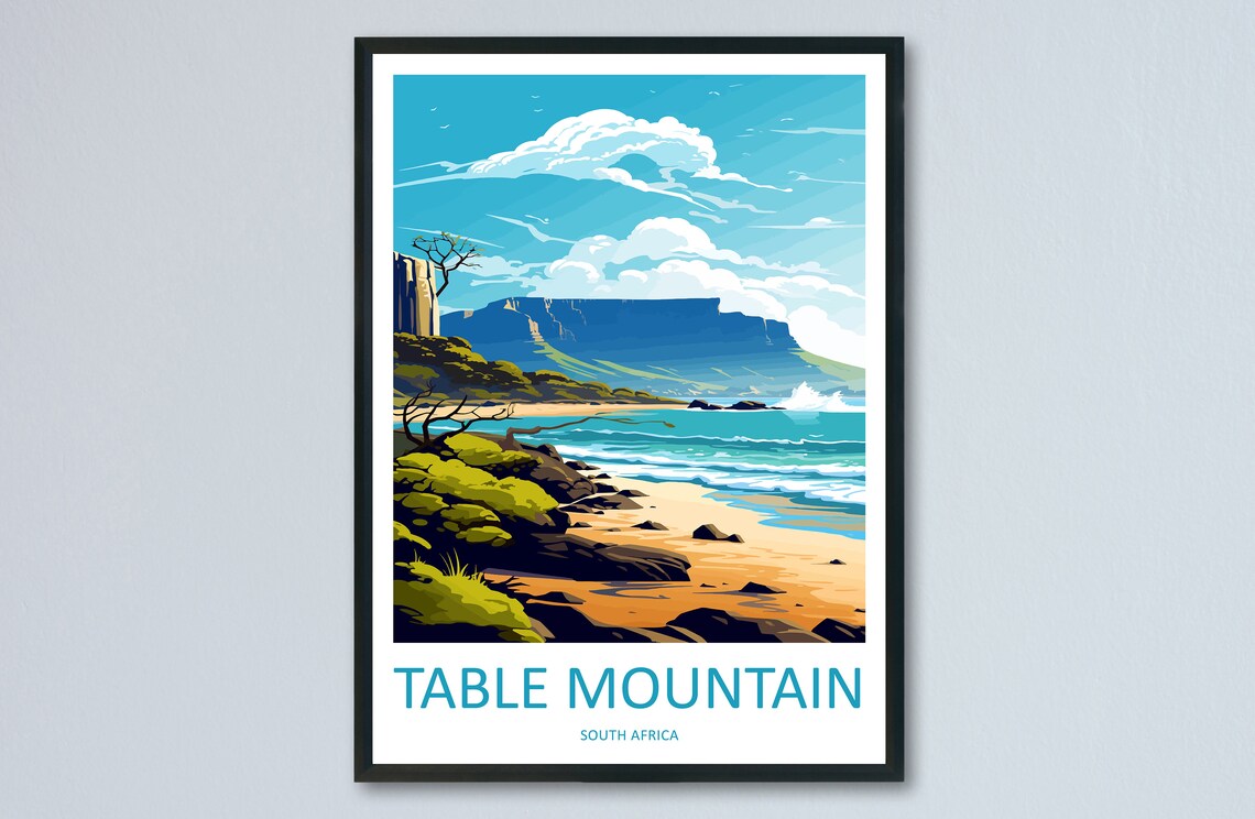 Table Mountain Travel Poster, South Africa Travel Print
