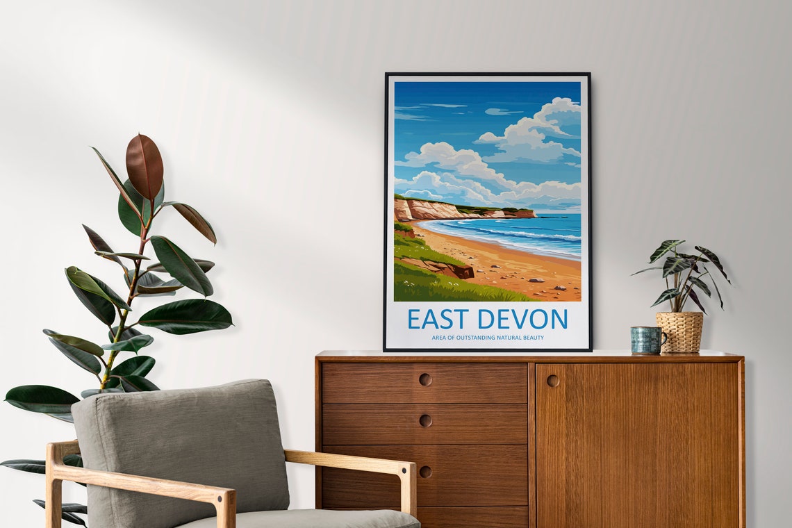 East Devon England Golden Beach Cliffs Vintage Travel Poster - Image 2