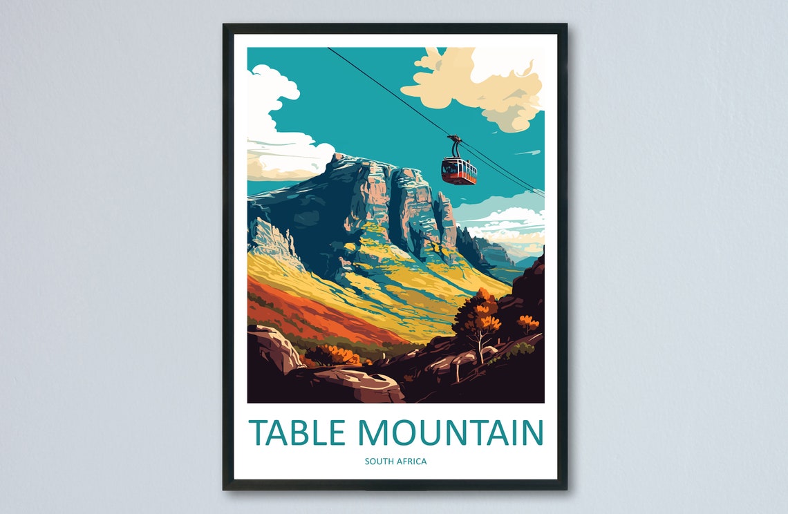 Table Mountain South Africa Cable Car Minimalist Travel Poster Art