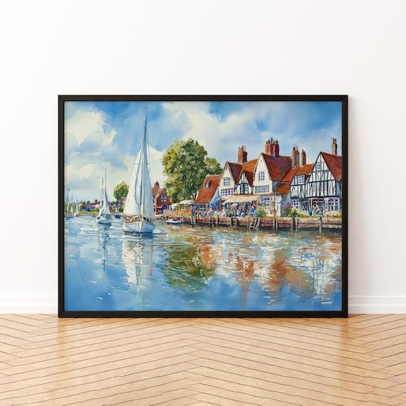 Norfolk Broads England Watercolor Travel Poster