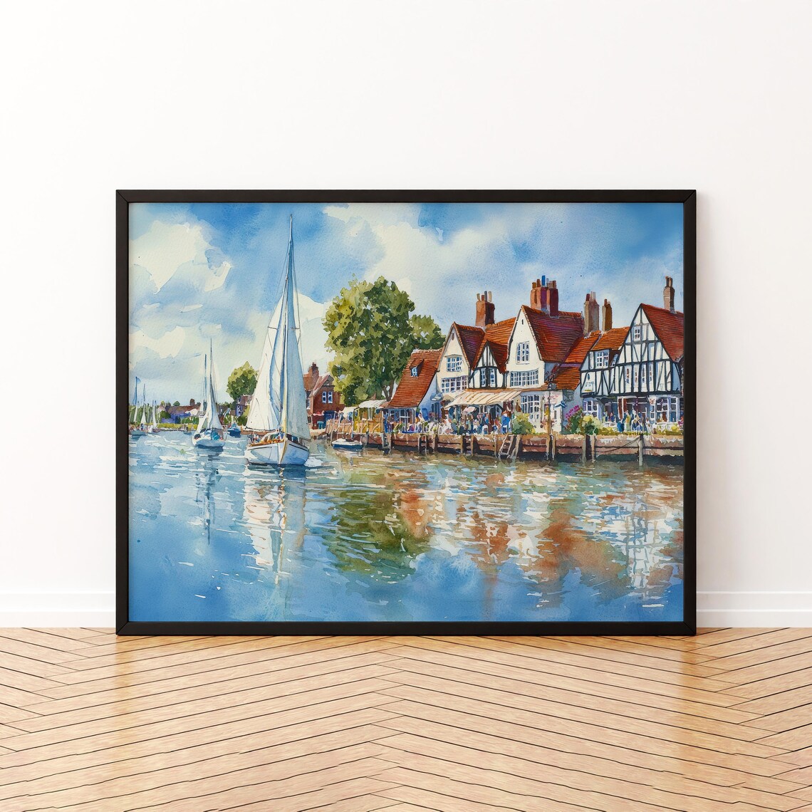 Norfolk Broads England Watercolor Travel Poster