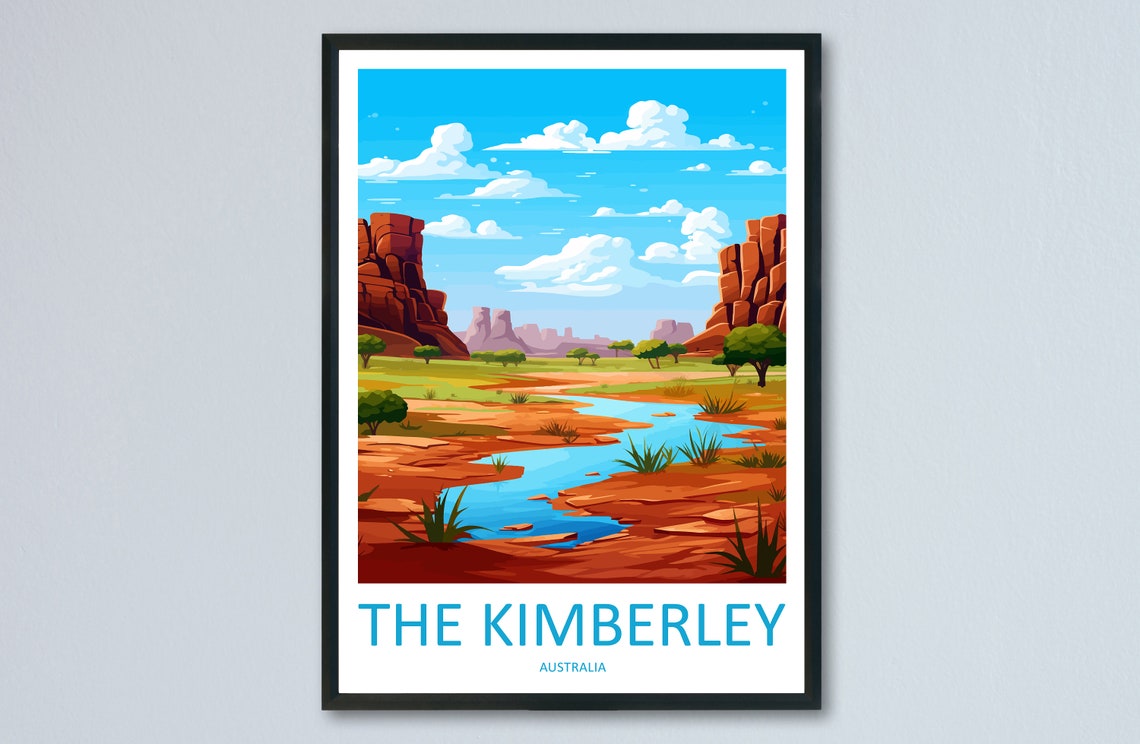 The Kimberley Australia Red Rock Gorge River Blue Sky Poster