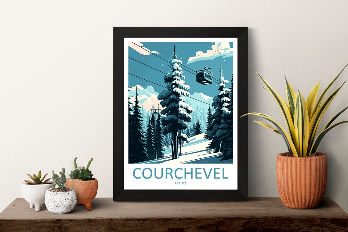 Courchevel France Gondola Over Snowy Pines Alpine Travel Poster - Image 3