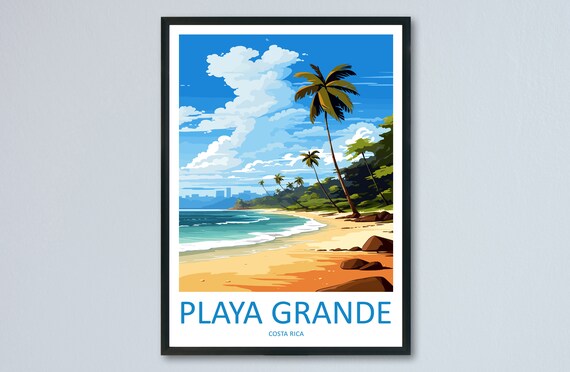 Playa Grande Costa Rica Palm Beach Poster with Golden Sand Shore