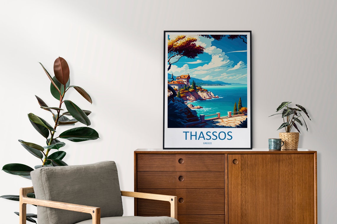 Thassos Greece Turquoise Coastal Cliffs Overlook Travel Poster - Image 2