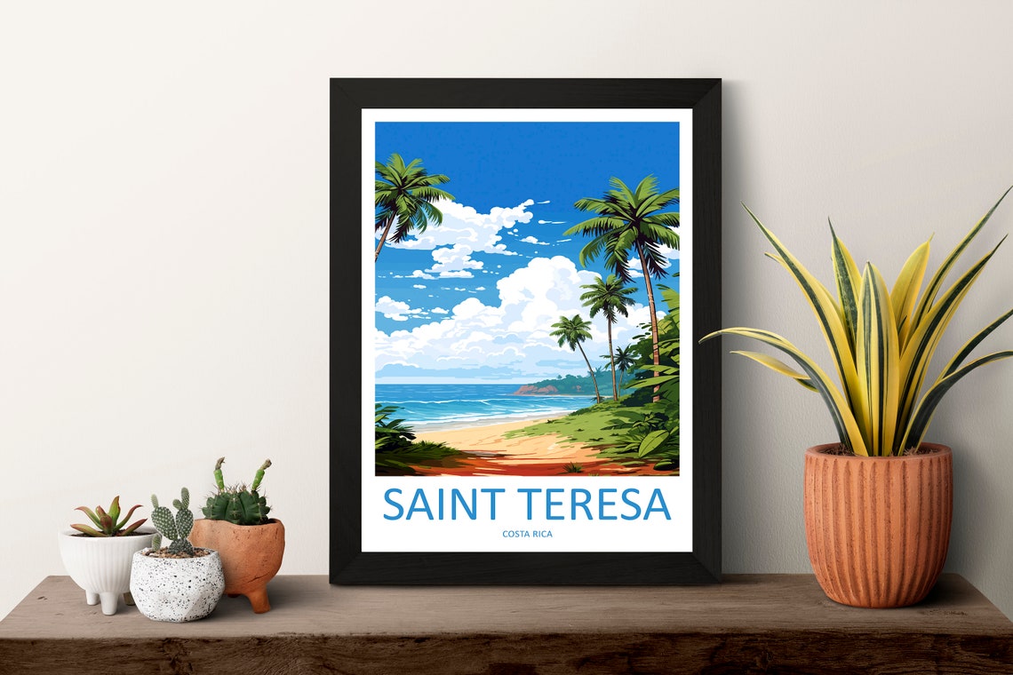 Saint Teresa Costa Rica Palm Tree Beach Turquoise Waves Travel Poster - Image 3